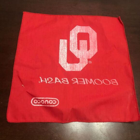 Vintage Oklahoma University Sooner O.U. Red White Conoco Boomer Bash Rally Rag - Picture 4 of 10